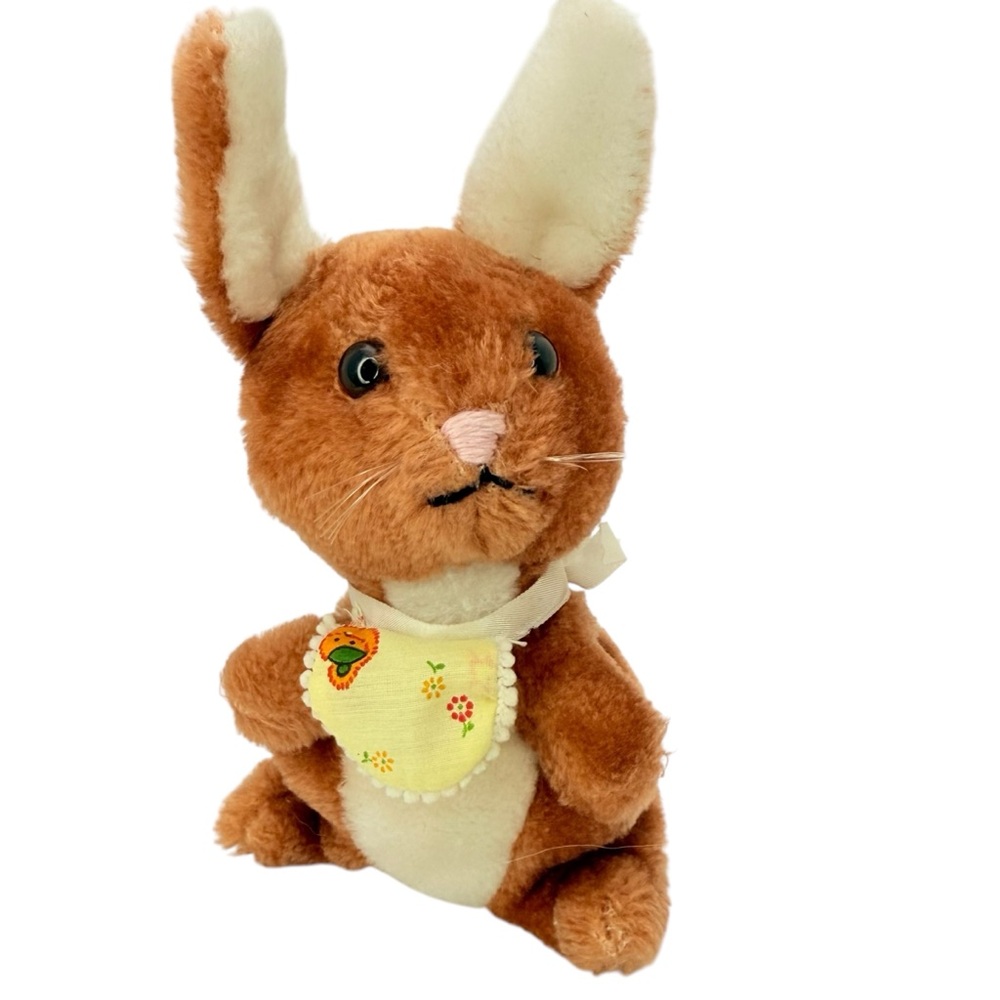 Dakin Easter Bunny Rabbit Vintage 1975 Stuffed Plush Tan Brown White Baby Bib